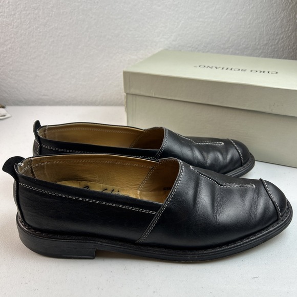 Ciro Schiano Black Leather Handmade Italy Loafers Shoes Mens US 10.5 - Picture 8 of 12
